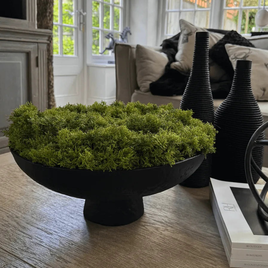 Curly Moss in a Matt Black Stone Footed Bowl