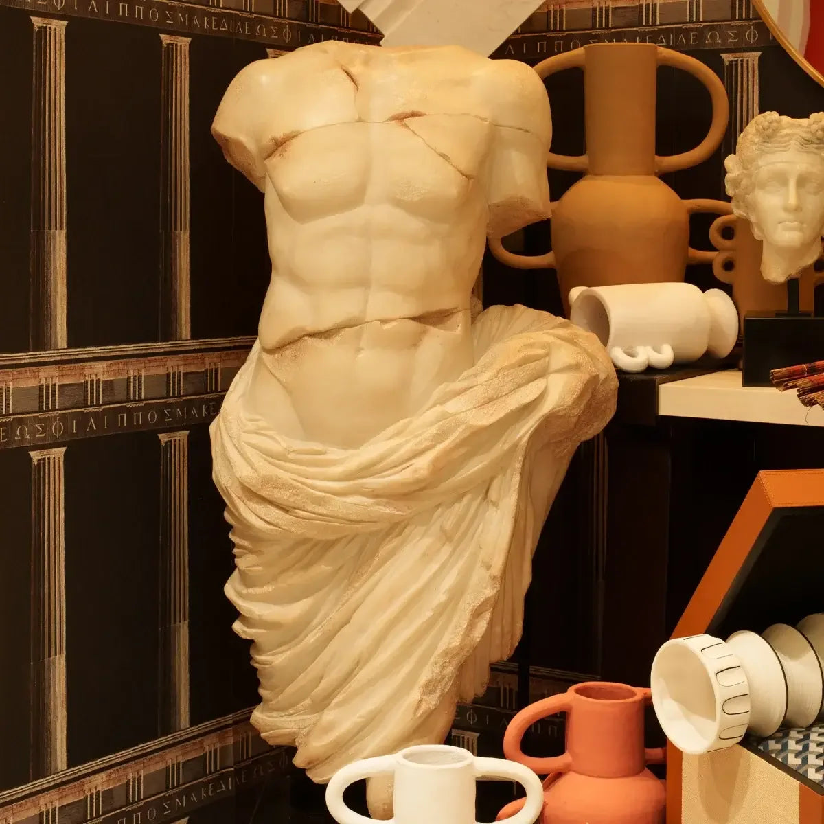 Decorative Marble Effect Draped Torso with Black Marble Base