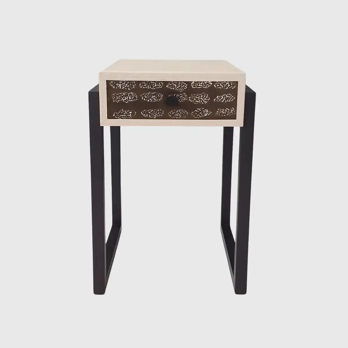 Eggshell and Pumice leather bedside table