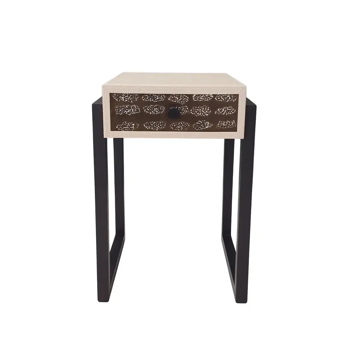 Eggshell and Pumice leather bedside table
