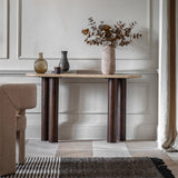 Fontana Mango Wood Console Table with Travertine Top