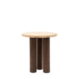 Fontana Mango Wood Side Table with Travertine Top