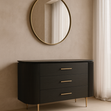 Lantine 3 Drawer Dresser - Black Oak & Brass