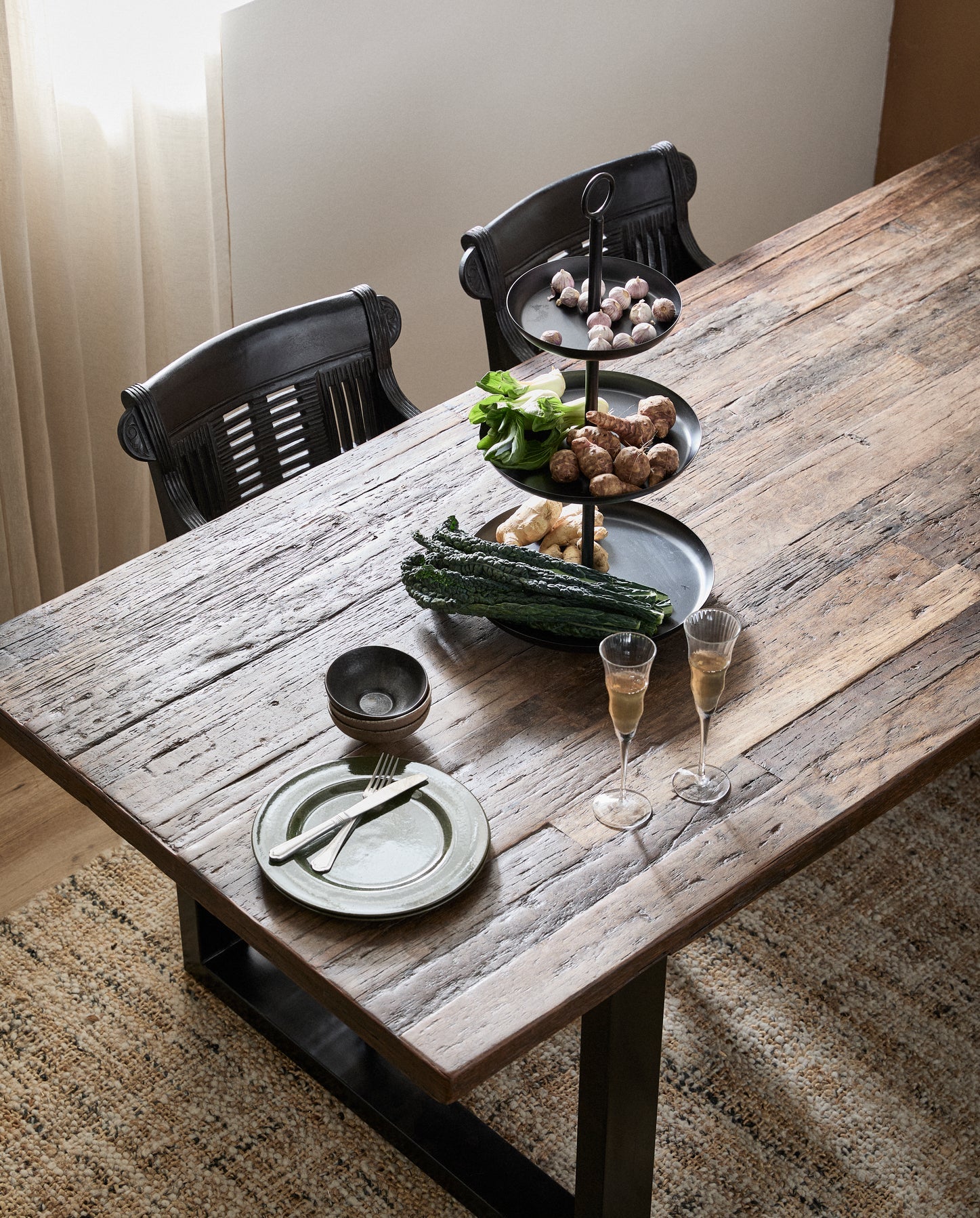 Raw Wooden Top Dining Table with Vintage Iron Base by Nordal