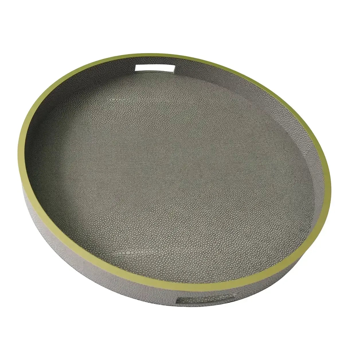 Paragon Round Tray Grey Shagreen Leather