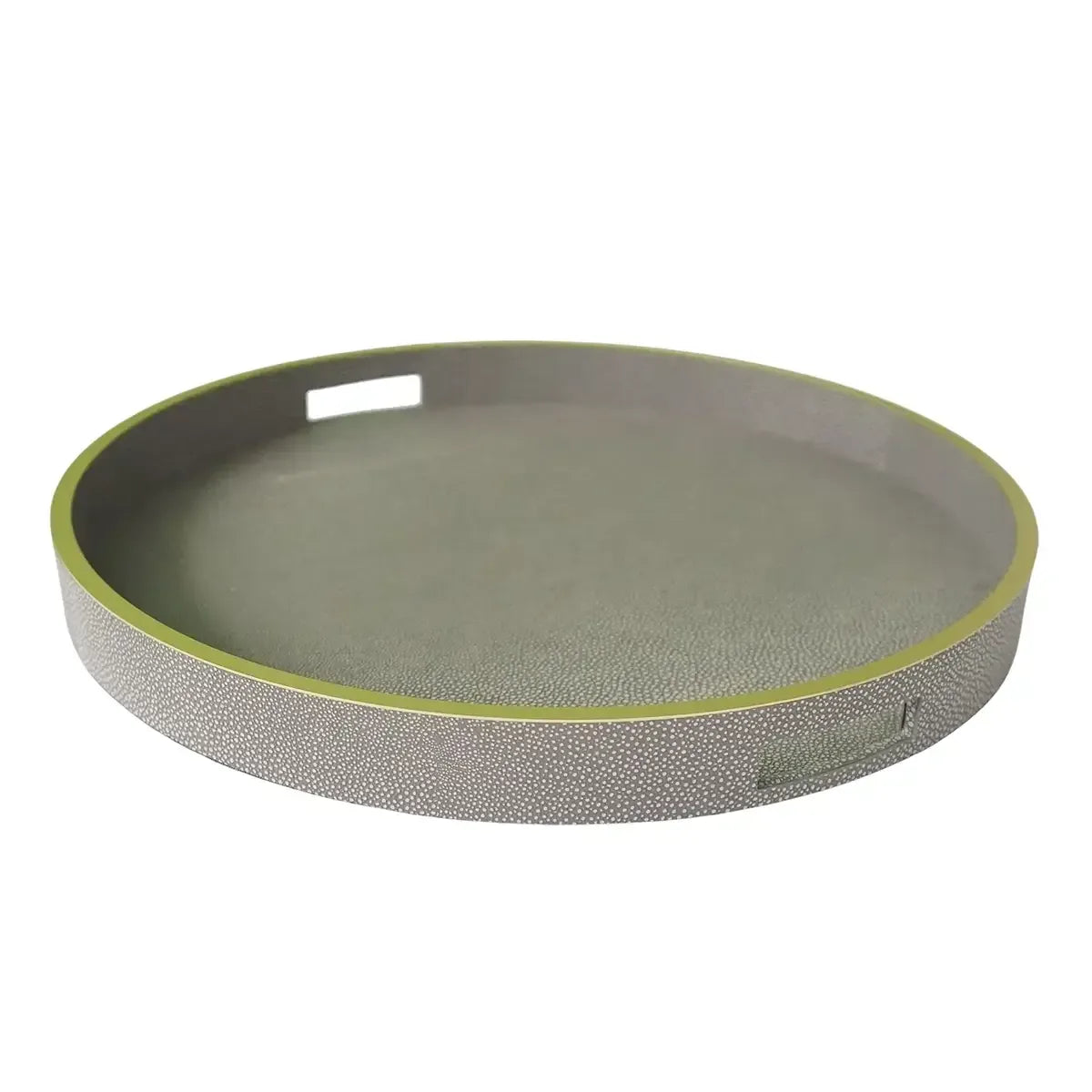 Paragon Round Tray Grey Shagreen Leather