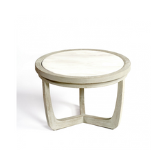 Ariana Off White Oak Wood Round Coffee Table with Marble Top