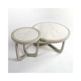 Ariana Off White Oak Wood Round Coffee Table with Marble Top