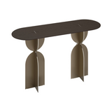 Ray Brushed Bronze Steel Console Table Dark Brown Oak Wood Top - V2