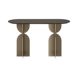 Ray Brushed Bronze Steel Console Table Dark Brown Oak Wood Top - V2