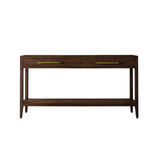 Bayeux 2-Drawer Brushed Brown Solid Oak Console Table with Brass Handles