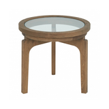 Morei Natural Oak Wood Round Side Table with Glass Top