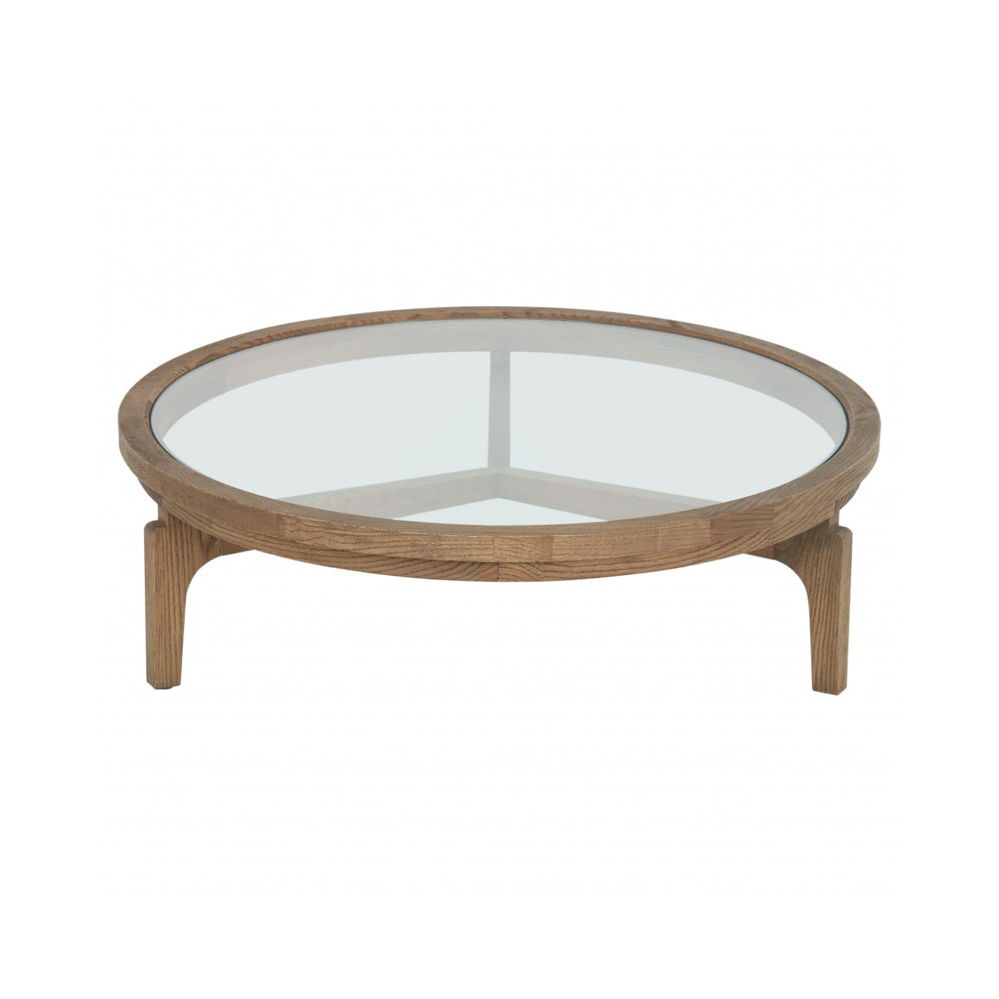 Morei Natural Oak Wood Round Coffee Table with Glass Top
