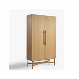 Reina Natural Oak Slatted Tall Cabinet with Golden Metal Base