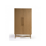 Reina Natural Oak Slatted Tall Cabinet with Golden Metal Base