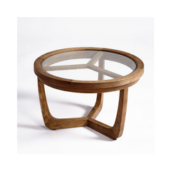 Ariana Natural Oak Wood Round Coffee Table with Glass Top