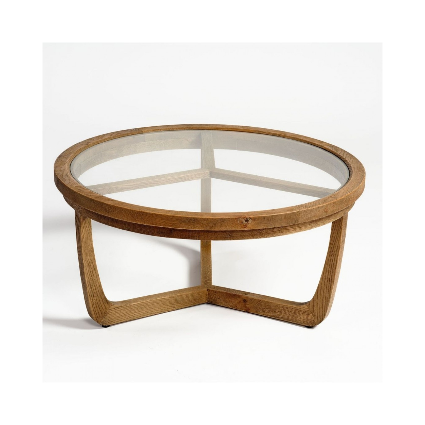 Ariana Natural Oak Wood Round Coffee Table with Glass Top
