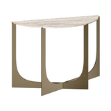 Travis Bronze Steel Console Table Grey Travertine Top