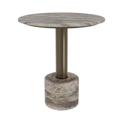 Cooper Brushed Bronze Dining Table Travertine Top