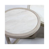 Ariana Off White Oak Wood Round Side Table with Marble Top