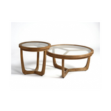 Ariana Natural Oak Wood Round Side Table with Glass Top