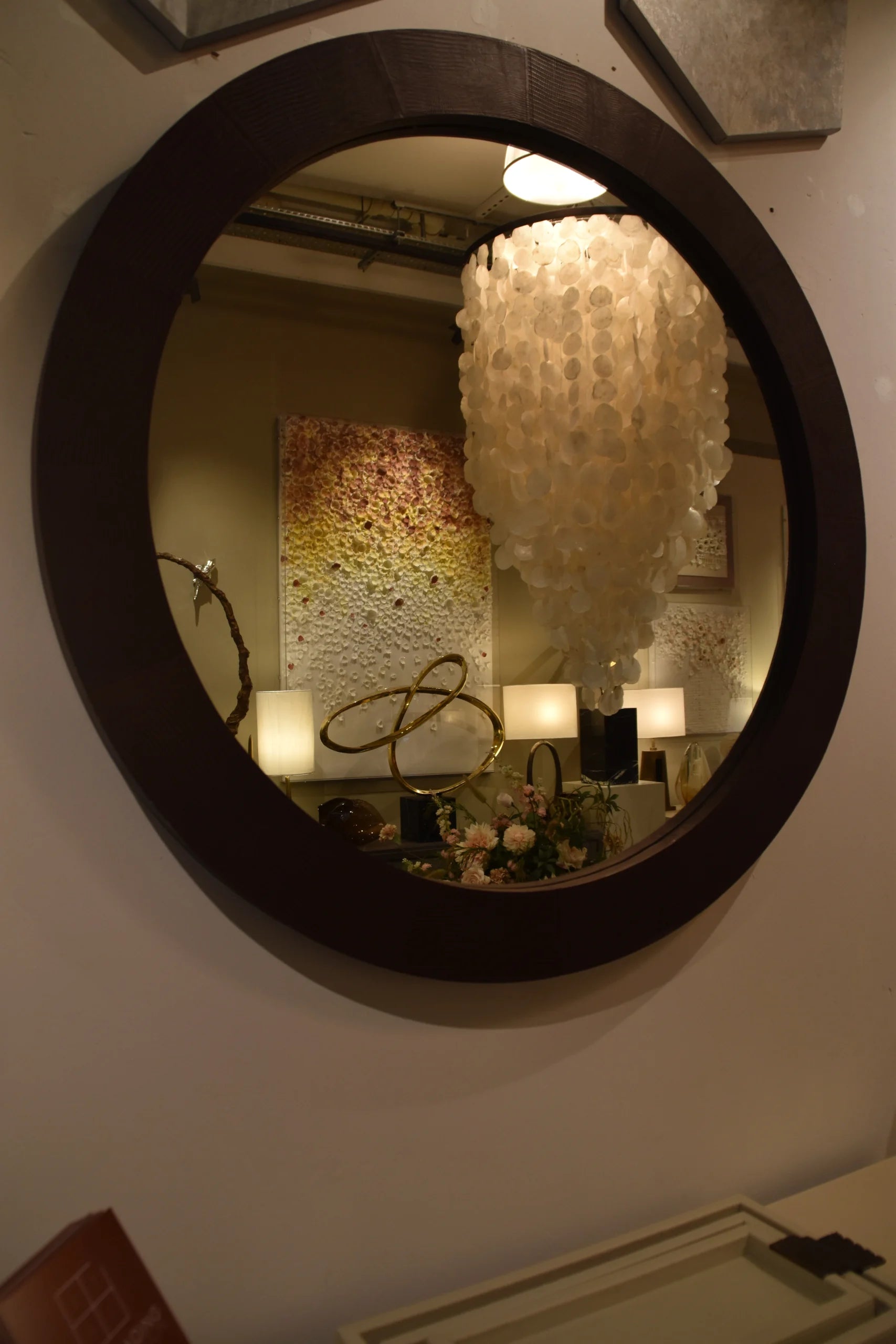 Round Mirror Burgundy Leather