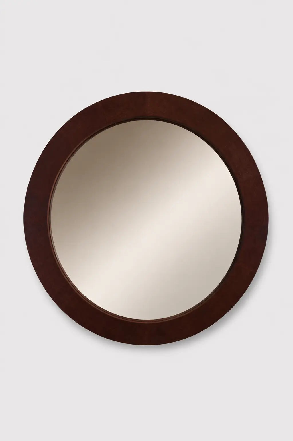 Round Mirror Burgundy Leather