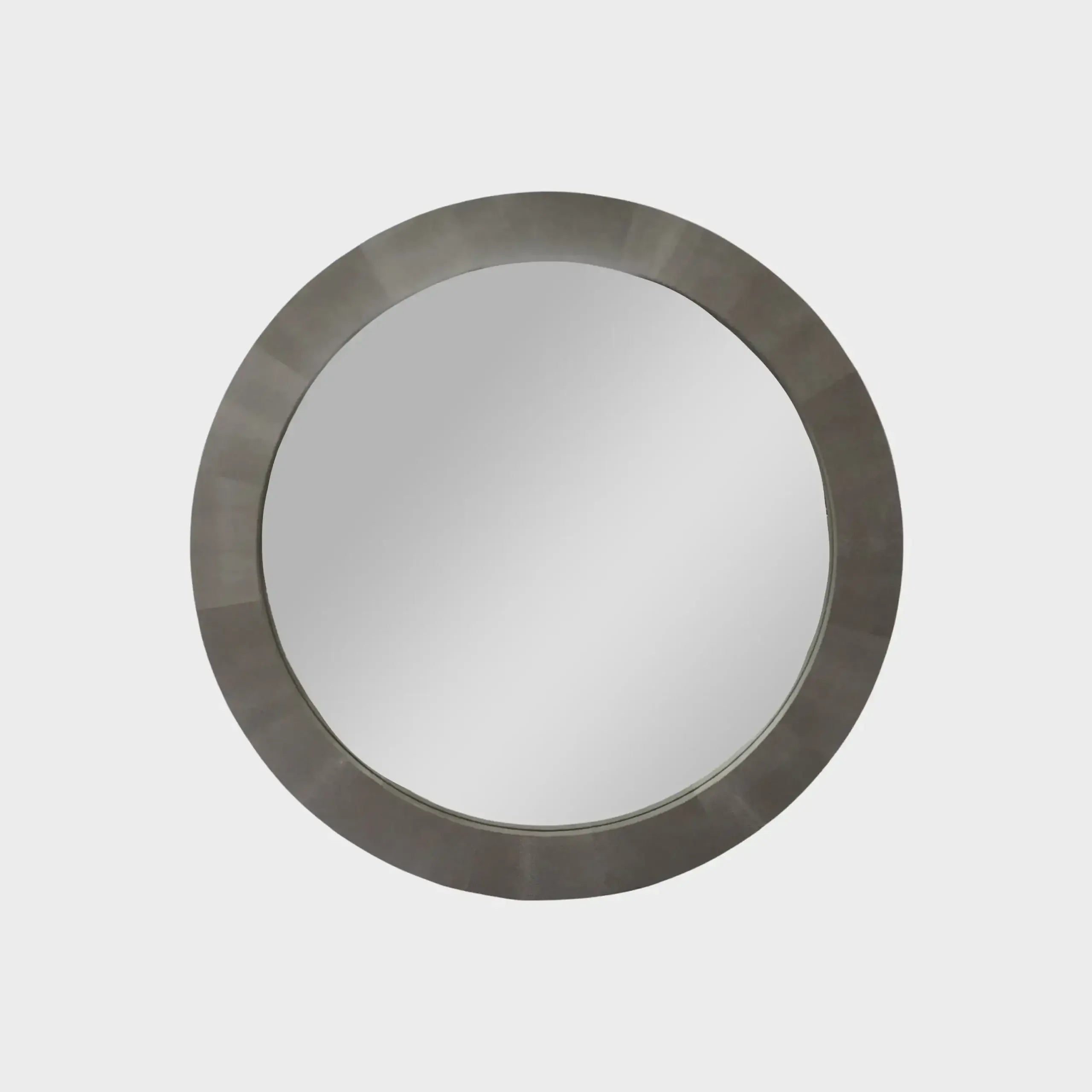 Round Mirror Grey Shagreen Leather