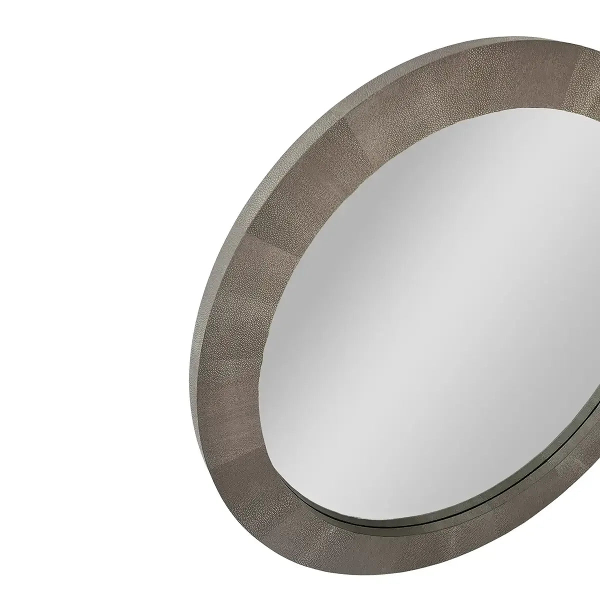 Round Mirror Grey Shagreen Leather