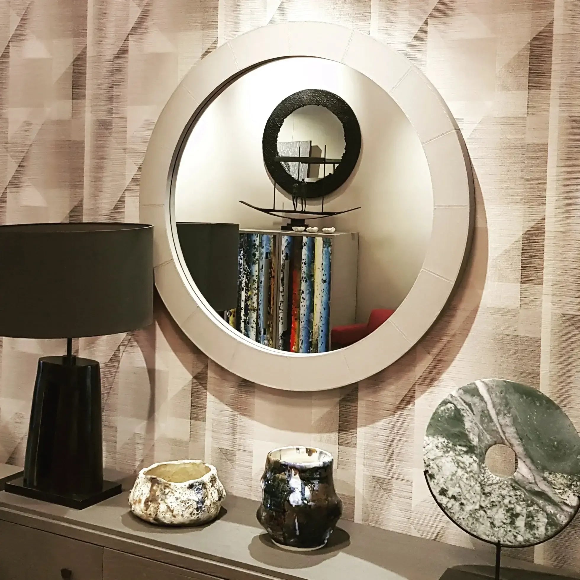 Round Mirror Pumice Leather