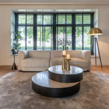 Avalon Round Side Table with Travertine Top & Bronze Base by Richmond Interiors