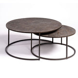 Sole Set of 2 Circular Coffee Tables with Metal Base & Wooden Top