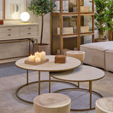 Sole Set of 2 Circular Coffee Tables with Metal Base & Wooden Top