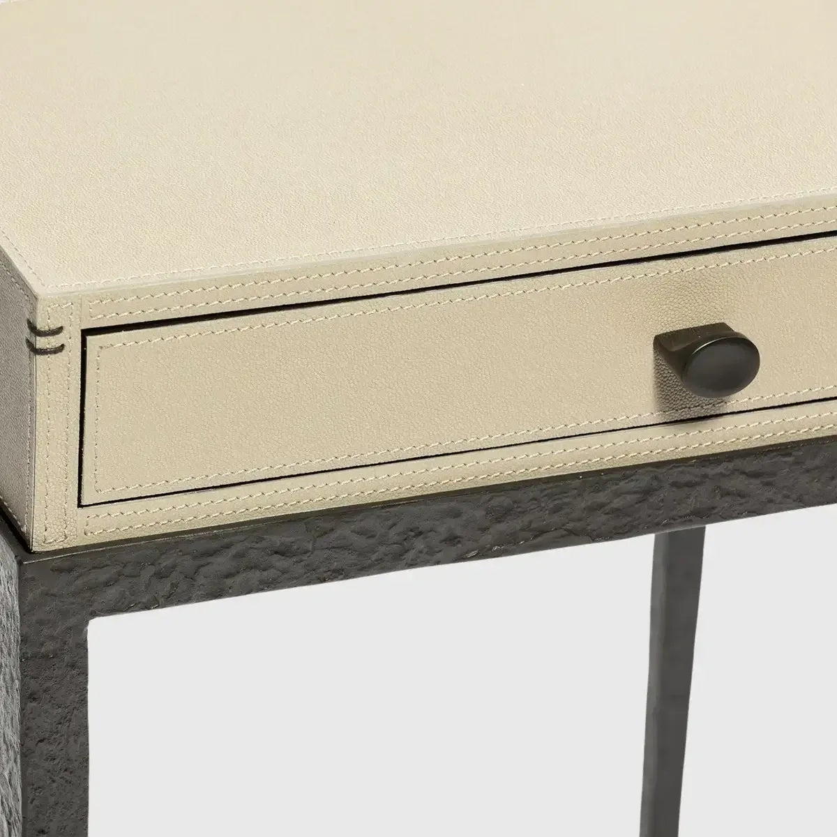 Taper Side Table Bronze French Grey Leather