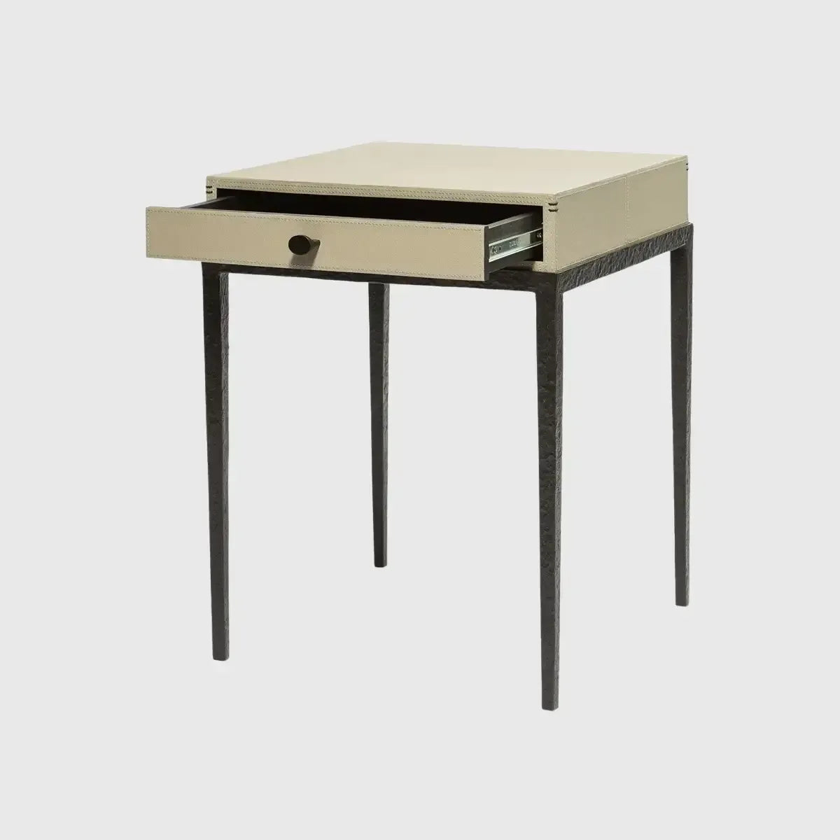 Taper Side Table Bronze French Grey Leather