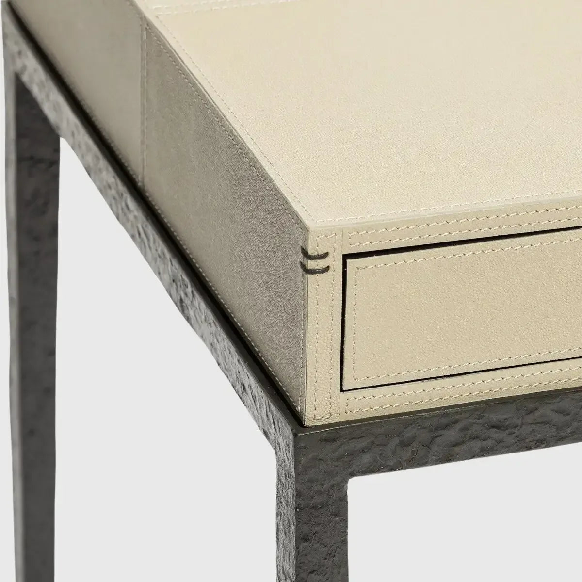 Taper Side Table Bronze French Grey Leather
