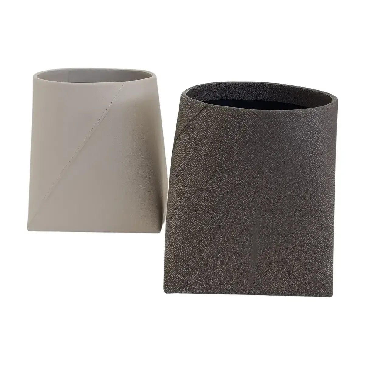 Tapered Waste Bin Grey Shagreen Leather
