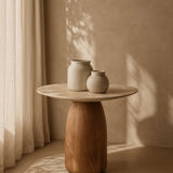 Basilca Side Table - Walnut Travertine