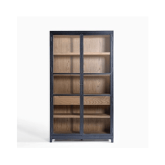 Alantra Dark Oak Wood Tall Cabinet with Drawers - Maison Rêves UK