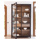 Alantra Dark Oak Wood Tall Cabinet with Drawers - Maison Rêves UK