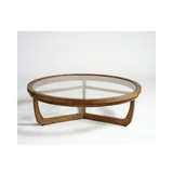 Ariana Natural Oak Wood Round Coffee Table with Glass Top - Maison Rêves UK