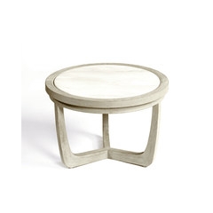 Ariana Off White Oak Wood Round Coffee Table with Marble Top - Maison Rêves UK