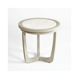 Ariana Off White Oak Wood Round Side Table with Marble Top - Maison Rêves UK