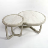 Ariana Off White Oak Wood Round Side Table with Marble Top - Maison Rêves UK