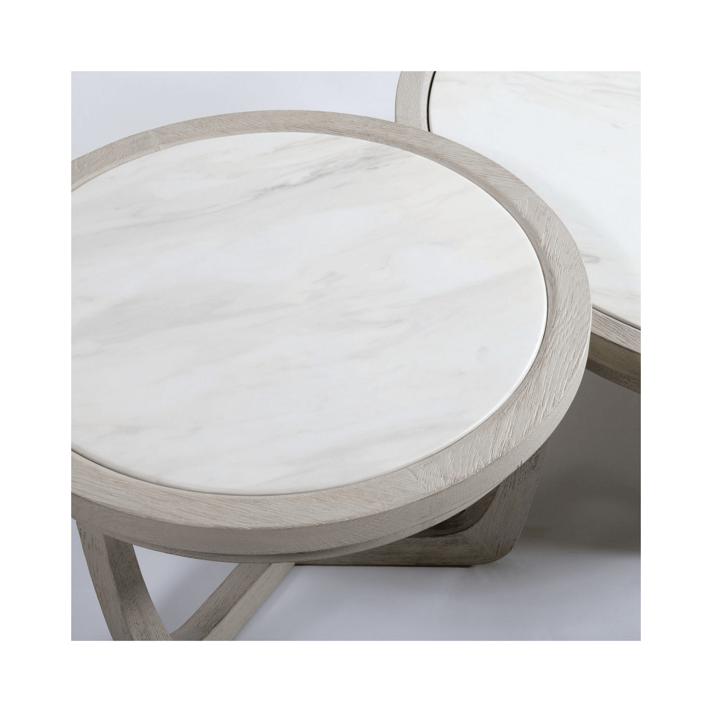 Ariana Off White Oak Wood Round Side Table with Marble Top - Maison Rêves UK