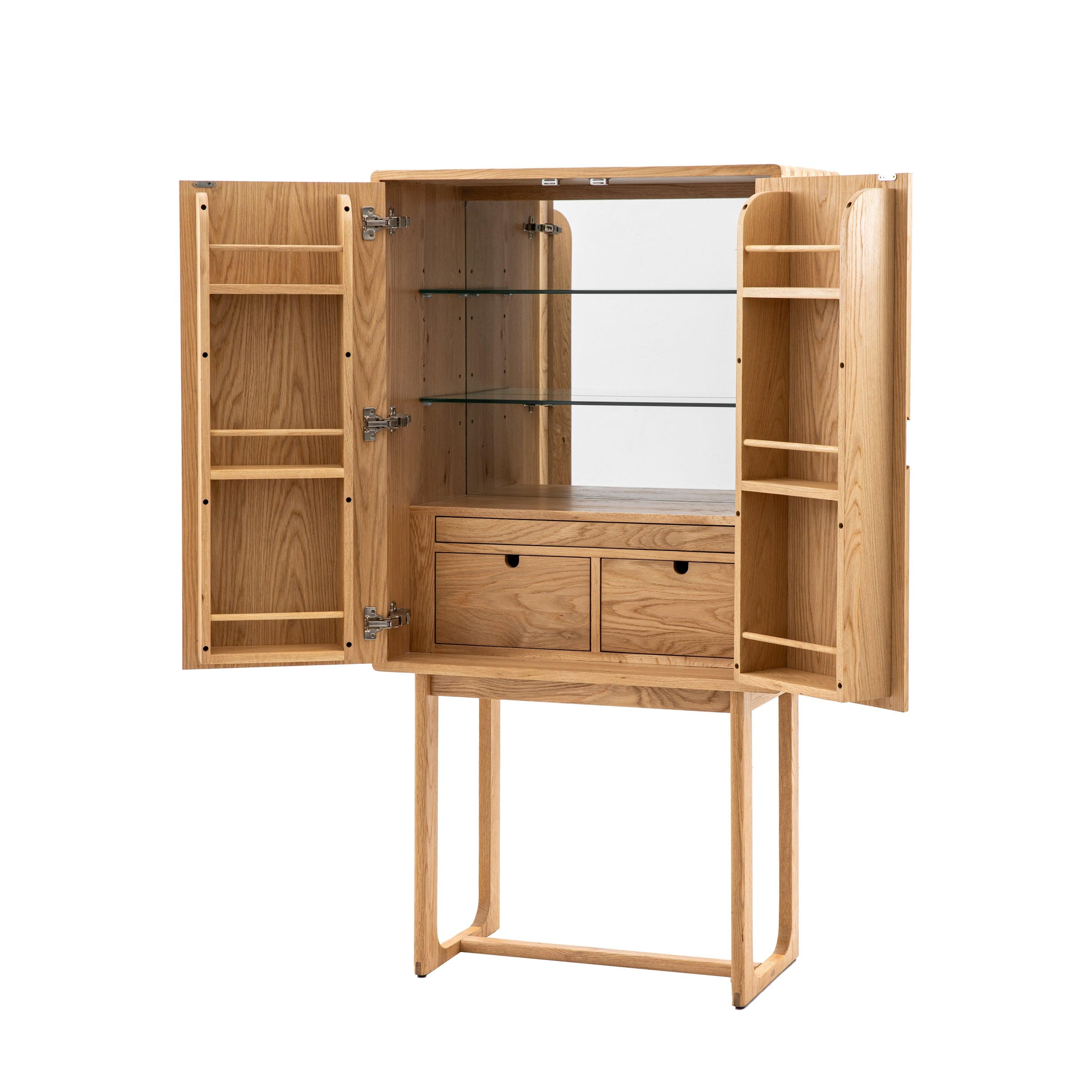 Artisan Cocktail Cabinet Natural Oak Wood - Maison Rêves UK