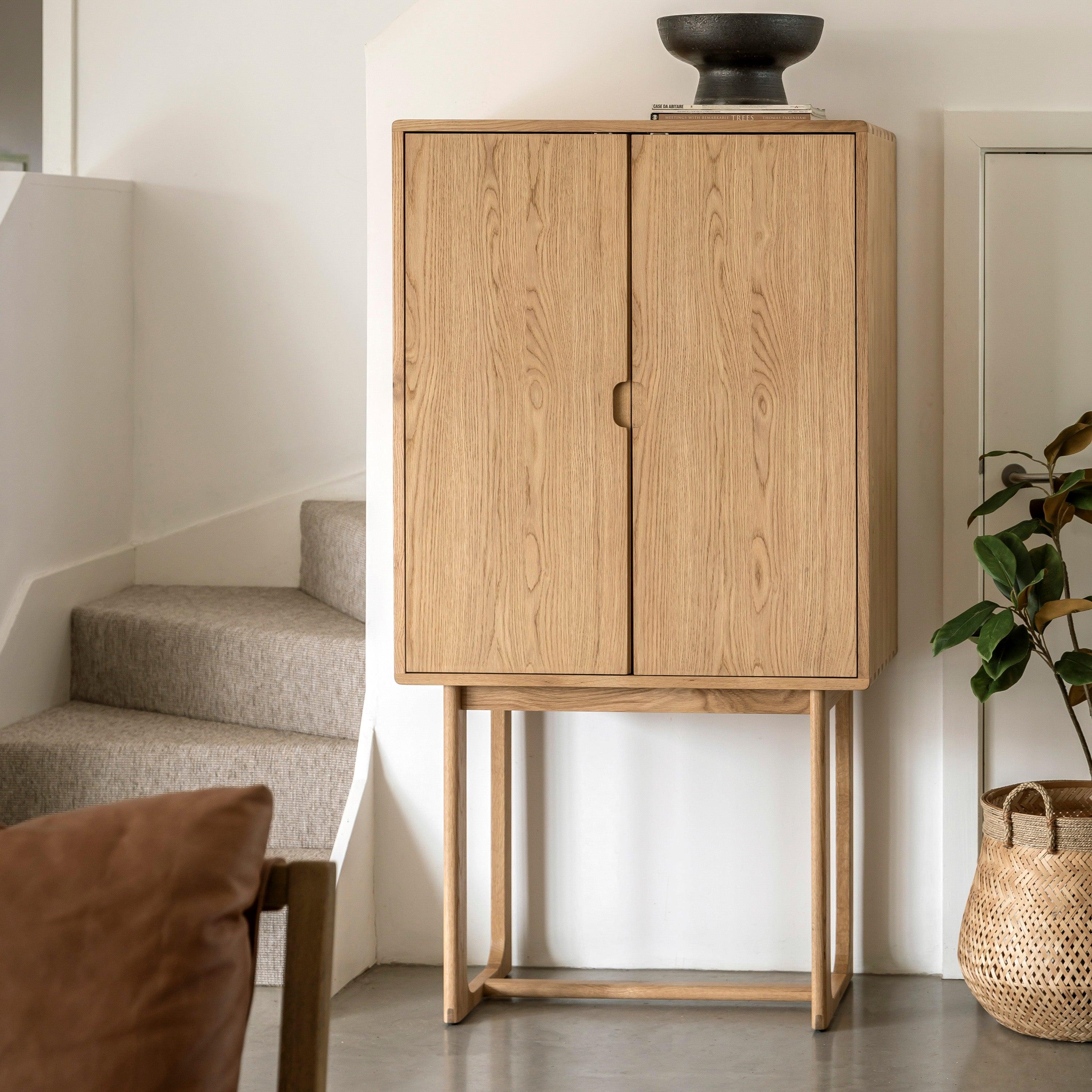 Artisan Cocktail Cabinet Natural Oak Wood - Maison Rêves UK