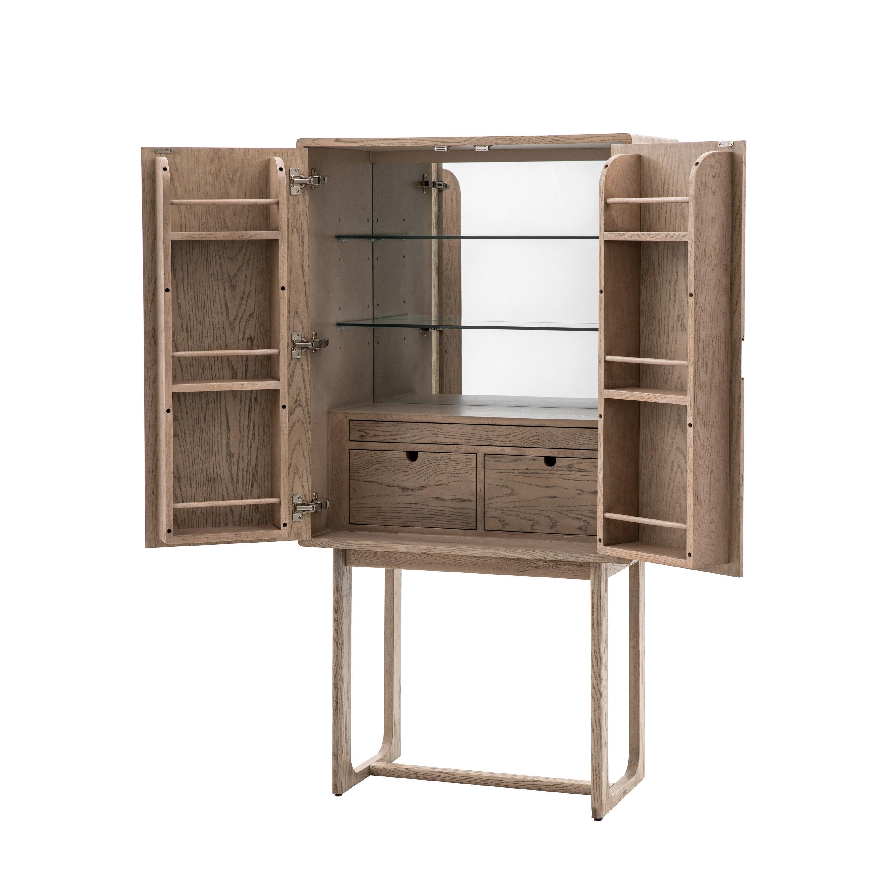 Artisan Cocktail Cabinet Smoked Oak Wood - Maison Rêves UK