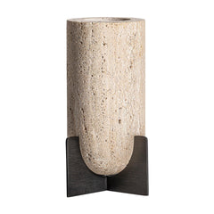 Asher Travertine Art Deco Candle Holder - Large - Maison Rêves UK