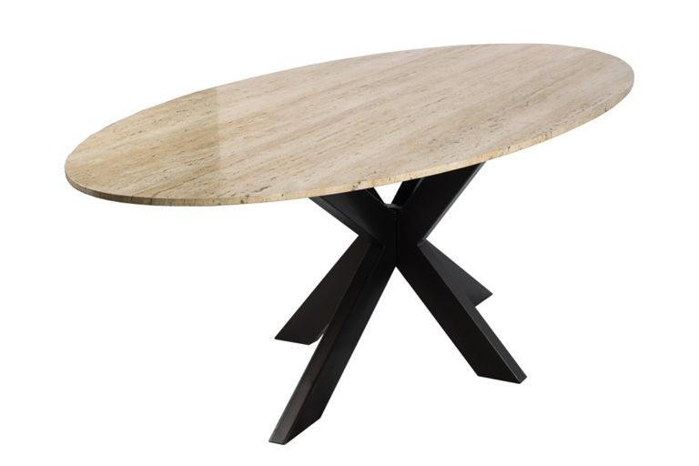 Avalon Oval Dining Table with Travertine Top & Bronze Base by Richmond Interiors - Maison Rêves UK